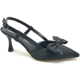 Resim Mehtap Kurdela Detaylı Arkası Açık Stiletto Kadın Topuklu Ayakkabı Siyah 