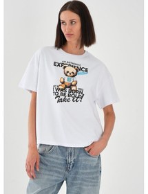 Resim Alexandergardı Baskılı Bisiklet Yaka Kadın T-shirt Beyaz 