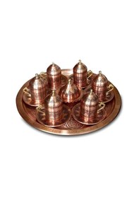 Resim 6 Kişilik Bakır Kahve Fincanı Üzüm İşlemeli Kadife Kutulu Metalik 