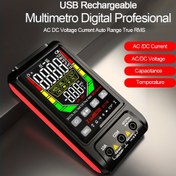Resim USB Şarj Edilebilir Multimetro Dijital Profesyonel AC DC Gerilim Akım Otomatik Aralıklı Gerçek RMS Kapasitans Sıcaklık Ohm Multimetre Tester 