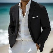 Resim Erkekler için Şık Kraliyet Mavisi Polyester Blazer, Yaka ve Yan Cep Detaylı - Günlük Geziler, Düğünler ve İş Etkinlikleri için Mükemmel 