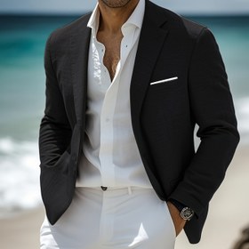 Resim Erkekler için Şık Kraliyet Mavisi Polyester Blazer, Yaka ve Yan Cep Detaylı - Günlük Geziler, Düğünler ve İş Etkinlikleri için Mükemmel 