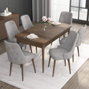 Resim Canisa Concept Noa Serisi, 80X132 Açılabilir Mdf Masa, Barok Ahşap Desenli Mutfak Masa Takımı, 6 Sandalye 