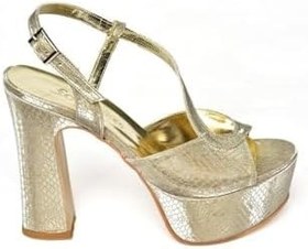 Resim fox SHOES S246059507 Altın Sim Platform Topuklu Kadın Abiye Ayakkabı, Altın-Yılan Baskı, 35 