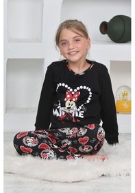 Resim Miniğimin Cicileri Mnn Ms Kalpli Kız Çocuk Pijama Takımı - Siyah Siyah 