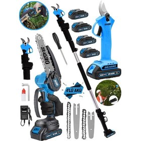 Resim Dragro DRG-598tls Mavi 4x4 598 Vf 20Ah 2li Set 4 Akülü Teleskopik Ağaç Dal Kesme Budama Makası 