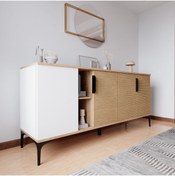 Resim ALONEX HOME Tarz Konsol 180 Cm (BEYAZ-YUNUS) Metal Kulp Salon Odası Konsolu Tv Konsolu 