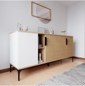 Resim ALONEX HOME Tarz Konsol 180 Cm (BEYAZ-YUNUS) Metal Kulp Salon Odası Konsolu Tv Konsolu 