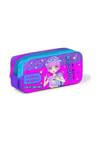 Resim Coral High Kids Mor Pembe Mavi Simli K-pop Desenli İki Bölmeli Kalem Çantası 12064 