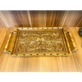 Resim Çay Kahve Sunum Tepsisi Ceviz İşleme 