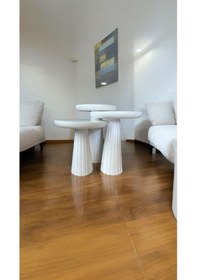 Resim Wood Wooden Ahşap 3 Lü Set Fitilli Mantar Yan Sehpa Modern Beyaz Renk Fiskos Beyaz 