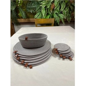 Resim Jütex Home Hasır Görünümlü Jüt Amerikan Servis Amerikan Servis Bardak Altlığı Ekmeklik Takımı 13 Parça Gri 