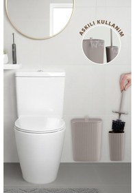 Resim Okyanus Home Safir Yapışkanlı Wc Fırçalık Ve Çöp Kovası Seti Vizon 2'li Banyo Seti Kahverengi 