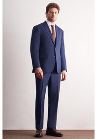 Resim İmza Lacivert Mono Yaka Kendinden Çizgili Desen Esnek 4 Drop Comfort Fit Classic Takım Elbise 1001255159 Lacivert 