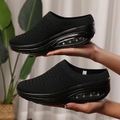 Resim Kadınların Hava Yastıklı Çorap Sneaker'ları, Nefes Alabilen Düz Renk Örme rahat giyilebilir Antrenman Ayakkabıları, Rahat Sırtı Açık Yürüyüş Ayakkabıları 