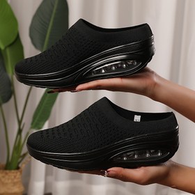 Resim Kadınların Hava Yastıklı Çorap Sneaker'ları, Nefes Alabilen Düz Renk Örme rahat giyilebilir Antrenman Ayakkabıları, Rahat Sırtı Açık Yürüyüş Ayakkabıları 