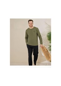 Resim Pijamoni Erkek Pamuklu Bisiklet Yaka Uzun Kol İnce Pijama Takımı 6150/1 - 1 Adet Haki 
