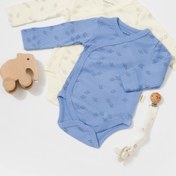 Resim BabyCosy Organik Modal Fil Baskılı 2'li Kruvaze Uzun Kollu Badi 