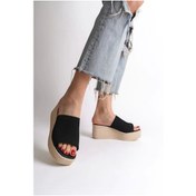 Resim Marla Dolgu Topuklu Ortopedik Taban Hasır Görünümlü Triko Kadın Terlik Kt Siyah Siyah 