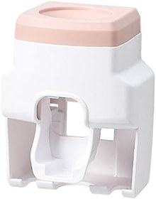 Resim 2 Diş Fırçası Tutucu Yuvaları ile Otomatik Diş Macunu Dağıtıcı Set Eller Serbest Aile Banyo Lavabo için Duvara Monte Diş Macunu Sıkacağı Dağıtıcı 
