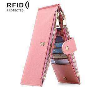 Resim Glq167 Rfıd Fermuarlı Cep Cüzdanlı İki Yönlü Katlanır Pu Çapraz Desen Pembe 