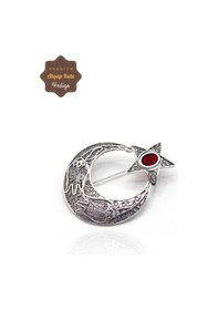 Resim Midyat Nurtaş Gümüş Yakut Taşlı Ay Yıldız Model Telkari Gümüş Kadın Broş 201023488 Gümüş 