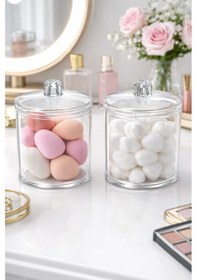 Resim Vivart Şeffaf Pamukluk & Kulak Çubuğu Kabı 2 Li Set Banyo Düzenleyici Organizer Şeffaf 