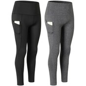 Resim Jeemson 2'li Paket Siyah + Gri Koyu Yüksek Bel Joga Pantolonları, Yan Cep, Esnek Hızlı Kuruyan, Fitness Ve Koşu İçin, Avrupa Beden L 