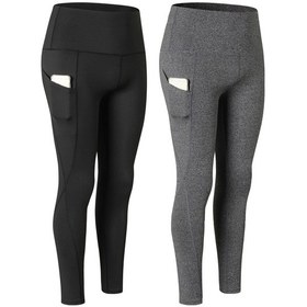 Resim Jeemson 2'li Paket Siyah + Gri Koyu Yüksek Bel Joga Pantolonları, Yan Cep, Esnek Hızlı Kuruyan, Fitness Ve Koşu İçin, Avrupa Beden L 