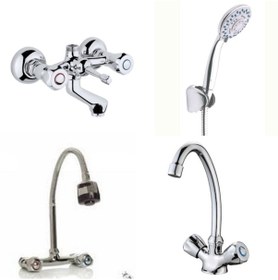 Resim Erce Klasik Banyo Spiralli Lavabo + Eviye Bataryası Duş Takımı 