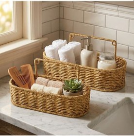 Resim By Nevser 2 Li Duvar Askılı Plastik Rattan Organizer Oval Hasır Görünümlü Mutfak Raf Sepeti, Banyo Ve Ev İçi Düzenleme Ünitesi Diğer 