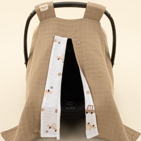 Resim Puset Örtüsü - Çift Taraflı - Toprak Muslin - Kahverengi Arabalar 