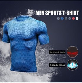 Resim Kosona Erkek Spor Tişört Mavi S: 3d Baskılı, Tersaneli Yaka, Kısa Kol, Teri Çeker Hızlı Kuruyan, Dar Kesimli Fitness Giyim 4023 Mavi 