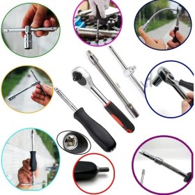 Resim Ekinler El Aletleri 46 Parça 1/4 Inç (1/4 Inç) Tahrik Cırcır Anahtar Seti, Saklama Çantalı, Metrik Uç Soketleri ve Araba Tamiri ve Ev Bakımı İçin Uzatma Çubuğu Dahil 