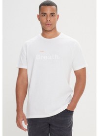 Resim Ac&Co / Altınyıldız Classics Erkek Ekru Loose Fit Bol Kesim Baskılı Bisiklet Yaka Tişört Ekru 