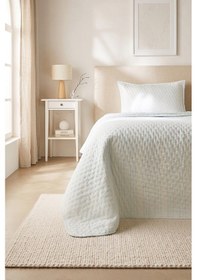 Resim Ocean Home Textile Pamuklu Kapitoneli Açık Mavi Renk Çizgi Desen Tek Kişilik Yatak Örtüsü Seti 1 Adet 180 X 230 / 1 Adet 50 X 70 Cm 