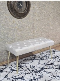 Resim Zafir Gold Kaplama Sivriltme Ayaklı 90 Cm Puf Bench - Puf - Bench - Kasalı Oturak - Oturak - Yatak Ucu Puf Krem 