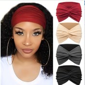 Resim 4 Adet Kadın Boho Şık Spandex Baş Bantları, Büküm Düğüm Tasarımı, Düz Renkli Spor Baş Bandı Fiyonklu, Tüysüz, Yoga, Koşu ve Egzersizler İçin 