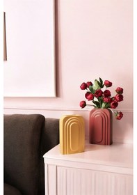 Resim Dekoratif Vazo Seti Obje Ev Dekorasyon Masa Üstü Dekor Vazo Seti Model 18 Terracotta Sarı Terracotta Sarı 