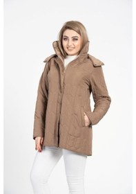 Resim Vetre Kadın Kapitone Mont (75 Cm) Vizon Büyük Beden 1014 Çok Renkli 