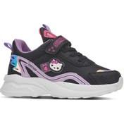 Resim Günlük Kız Çocuk Sneaker Lastik Bağcıklı Hologram Cırtlı Hafif Hello Kitty Ayakkabı 1907 Siyah Lila - 6 