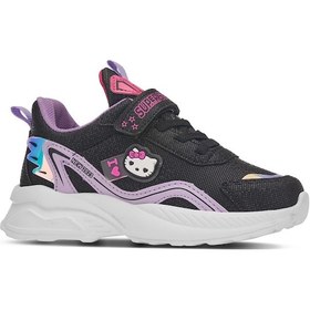 Resim Günlük Kız Çocuk Sneaker Lastik Bağcıklı Hologram Cırtlı Hafif Hello Kitty Ayakkabı 1907 Siyah Lila - 6 