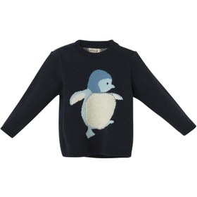 Resim Organik Pamuk Lacivert Penguen Desenli Triko Bebek Kazak - 12-18 Ay 