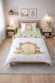 Resim Evmila Sevimli Hayvanlar Desenli Nevresim Takımı - 160x220cm Nevresim +50x70cm Yastık Kılıfı+100x200cm Çarşaf 