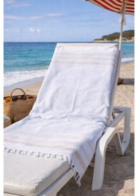 Resim Elmas Desenli Pamuk Peştemal Plaj Havlusu 100x170 Cm Pareo Kullanımına Uygun Bej 