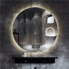 Resim 70 cm Makyaj Aynalı Dokunmatik Tuşlu Buğu Yapmayan Ledli Yuvarlak Banyo Aynası 