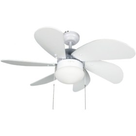 Resim Genel Markalar Kaşkar Taflan L36009 55w 82cm Ahşap Beyaz 6 Kanatlı Lambalı Avizeli Ipli Tavan Vantilatörü 