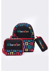 Resim United Colors Of Benetton Erkek Çocuk 3'lü Okul Seti İlkokul Çantası & Beslenme & Kalemlik 13169 Siyah 