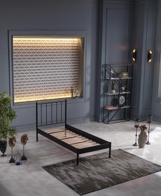 Resim Unimet Falez-st Tek Kişilik Metal Karyola-siyah (YÜKSEK BAŞLIKLI) (AHŞAP LATALI) 