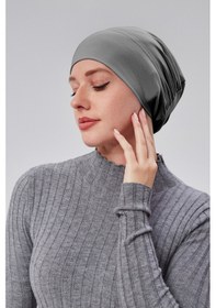 Resim Sonbaharmoda Kadın Tesettür Hazır Pratik Geçmeli Bone Lastikli Kaymaz Füme Füme 
